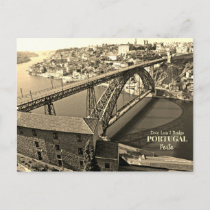 Porto-bron över Dourofloden, Portugal, sepia Vykort