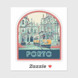 Porto City with tramway illustration Portugal Klistermärken