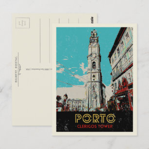 Porto Clerigos torn illustration Portugal Vykort