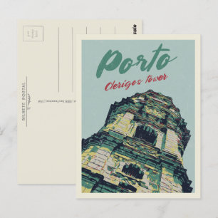 Porto Clerigos torn illustration Portugal Vykort