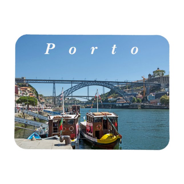 Porto. Douro River och Dom Luis I Bridge. Magnet (Horisontell)