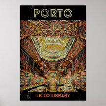 Porto Lello bibliotek illustration Portugal