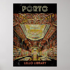 Porto Lello bibliotek illustration Portugal Poster
