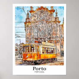 Porto Portugal Art Travel Watercolor Hand plockade Poster