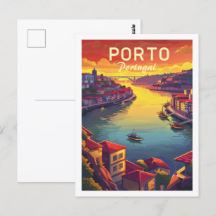 Porto Portugal Berömd Vintage resor Ställe Vykort