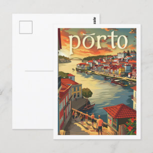 Porto Portugal Berömd Vintage resor Ställe Vykort