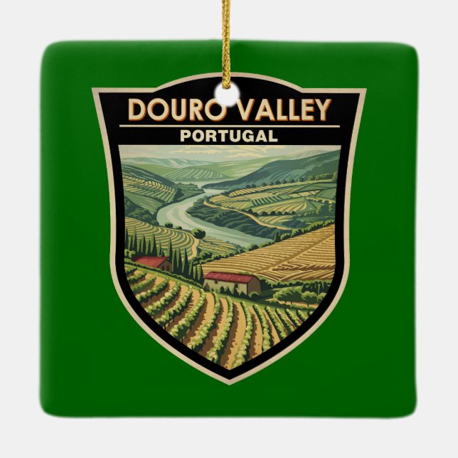 Porto Portugal Douro Valley Travel Art Emblem Julgransprydnad Keramik (Baksida)