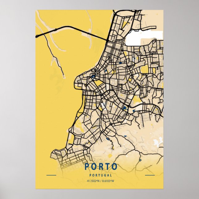 Porto - Portugal Gult City Karta Poster (Framsidan)