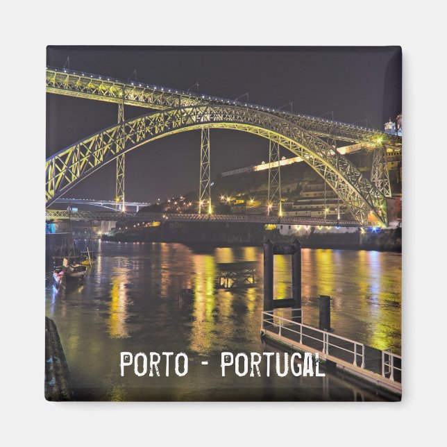 Porto - Portugal. Nattscen nära Douro River Magnet (Framsidan)