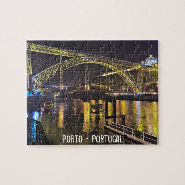 Porto - Portugal. Nattscen nära Douro River Pussel (Horisontell)