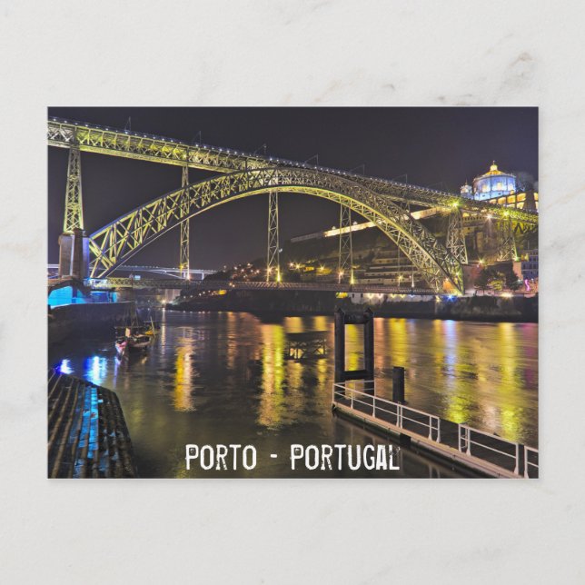 Porto - Portugal. Nattscen nära Douro River Vykort (Framsida)