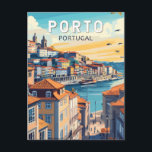 Porto Portugal Resa Konst Vintage Vykort<br><div class="desc">Porto retro vektor resedesign. Porto är en kuststad i nordvästra Portugal känd för sina statliga broar och portvinproduktion.</div>