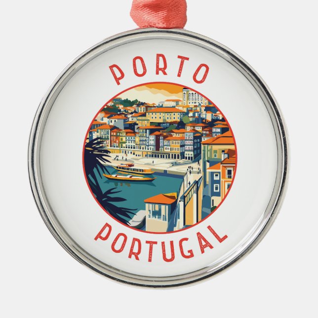Porto Portugal Retro Distress Circle Julgransprydnad Metall (Framsidan)