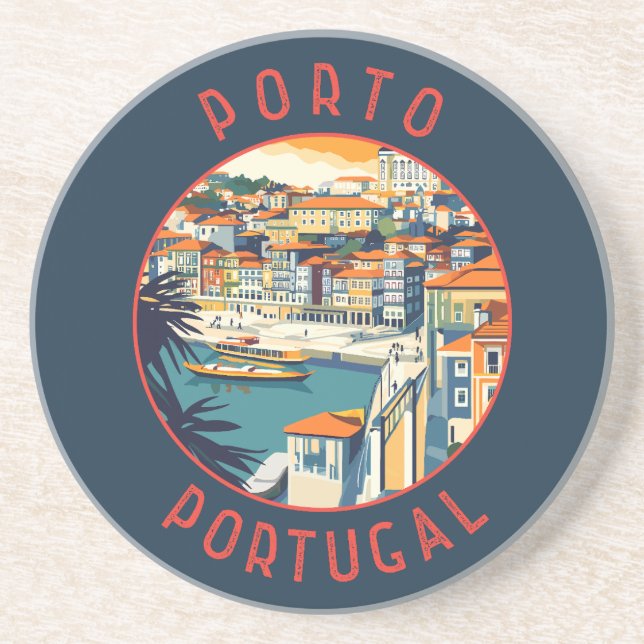 Porto Portugal Retro Distress Circle Underlägg (Framsidan)