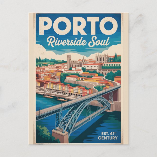 Porto Portugal Retro Stadssiluett Resa Vykort (Framsida)