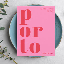 Porto Portugal röd rosa typografi vykort