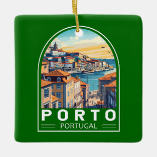 Porto Portugal Travel Art Emblem Julgransprydnad Keramik