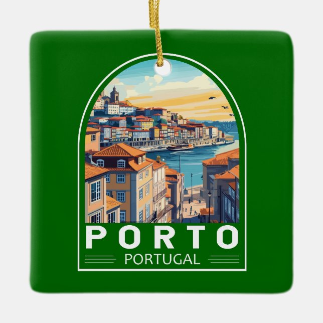 Porto Portugal Travel Art Emblem Julgransprydnad Keramik (Framsida)