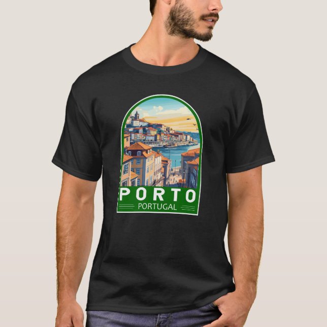 Porto Portugal Travel Art Emblem T Shirt (Framsida)