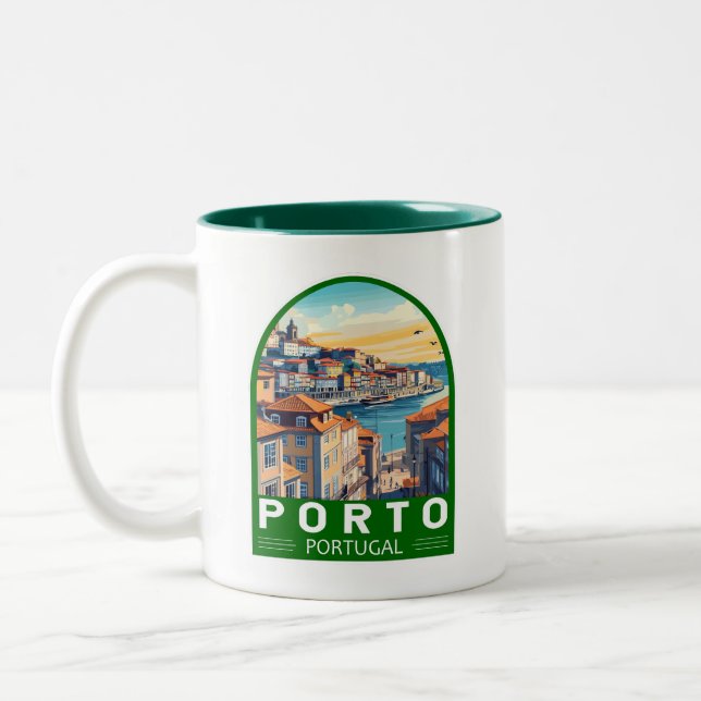 Porto Portugal Travel Art Emblem Två-Tonad Mugg (Vänster)