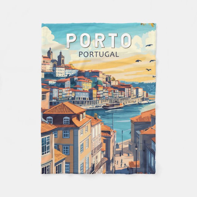 Porto Portugal Travel Art Vintage Fleecefilt (Framsidan)