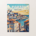 Porto Portugal Travel Art Vintage Pussel<br><div class="desc">Passningsdesign för portoretro-vektor. Porto är en kuststad i nordvästra Portugal som är känd för sin statliga broar och för produktionen av vin i hamn.</div>