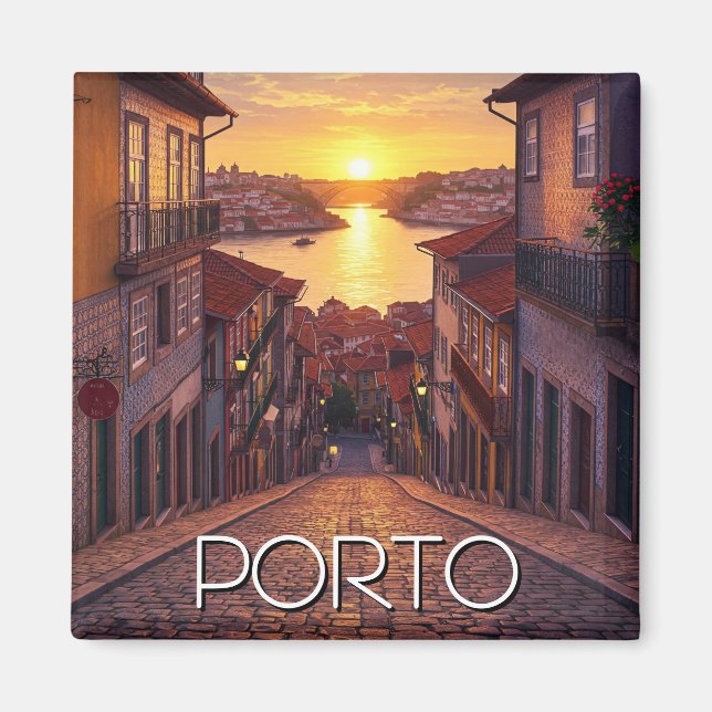 Porto Portugal Travel Sunset Magnet (Framsidan)