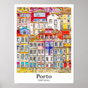Porto Portugal Travel Watercolor Sketch Hand plock Poster