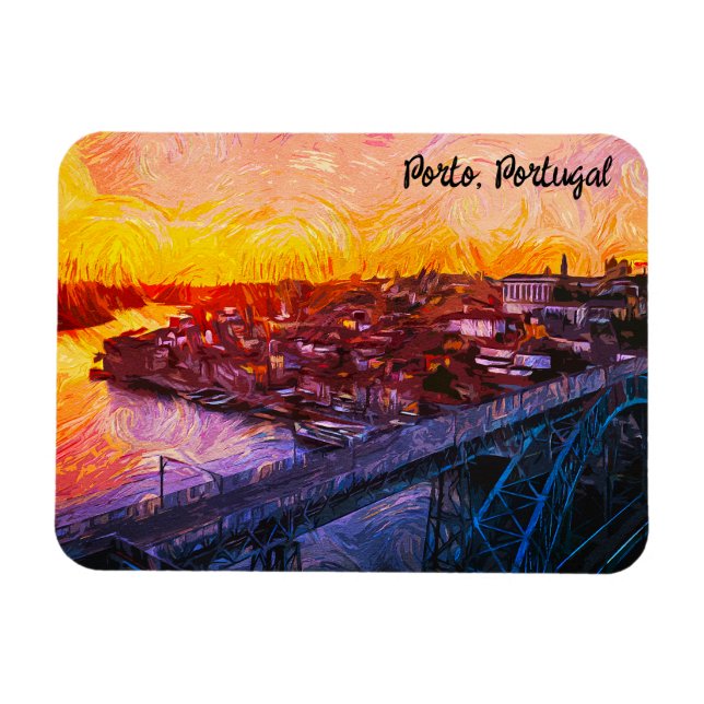 Porto Portugal Vattenfärg Panorama Utsikt  Magnet (Horisontell)