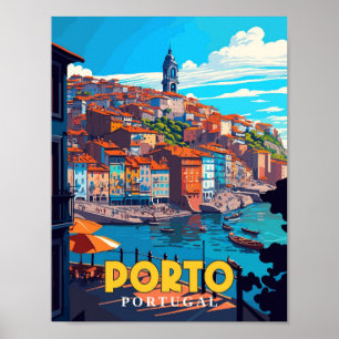 Porto Portugal vintage resor illustration Poster