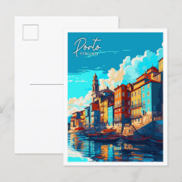 Porto Portugal vintage resor illustration Vykort