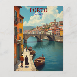 Porto Portugal vintage travel illustration Vykort