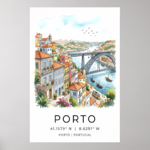Porto Stad Konsttryck Akvarell, Gul Spårvagn Poster