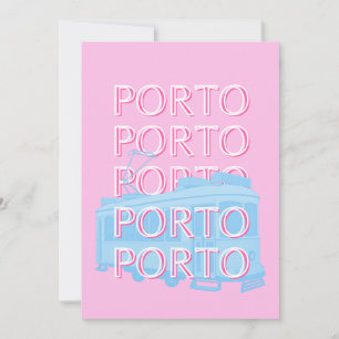 Porto Travel Art, Portugal Art, Rosa, Preppy Art Julkort