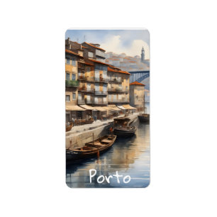 Porto, vattenfärg adressetikett