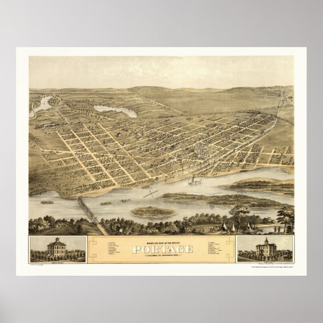 Porto, WI Panoramic Karta - 1868 Poster (Framsidan)