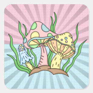 Portobello Mushroom Cute Pastel Fyrkantigt Klistermärke