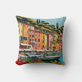 Portofino Italien Mediterranean Waterscape Paintin Kudde