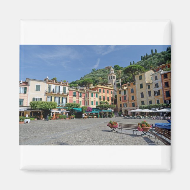 Portofino, Italien. Portofino Village Square Magnet (Framsidan)
