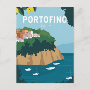Portofino Italien Retro Travel Art-Vintage Vykort