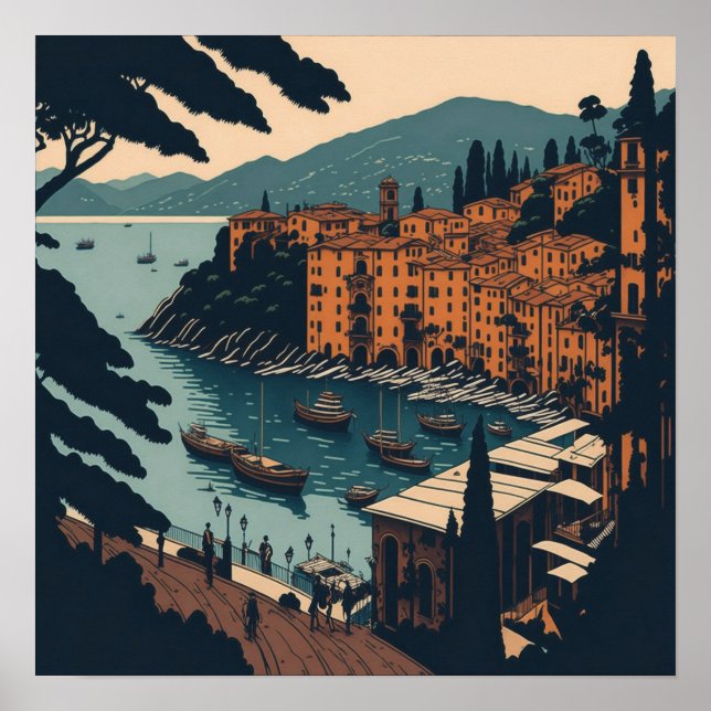 Portofino Italien Travel Art-Vintage Poster (Framsidan)