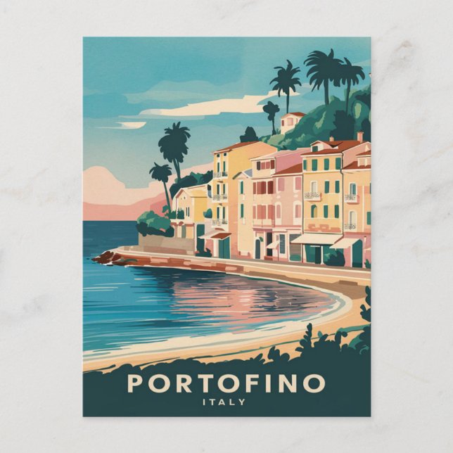 Portofino Italien Travel Watercolor Vykort (Framsida)
