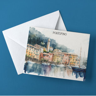 Portofino Italien - vattenfärgsmålning Vykort
