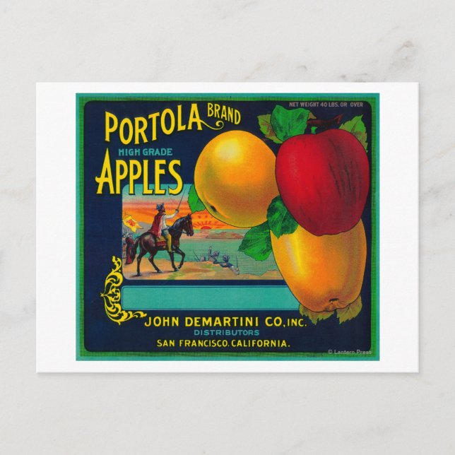 Portola Apple Låda-etikett Vykort (Framsida)