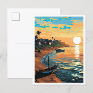 Portonovo Benin Art Vintage resor Illustration Vykort