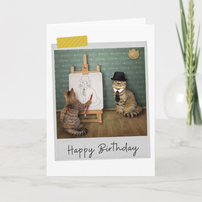 Portrait Art Cats Funny Birthday Card Kort (Framsida)
