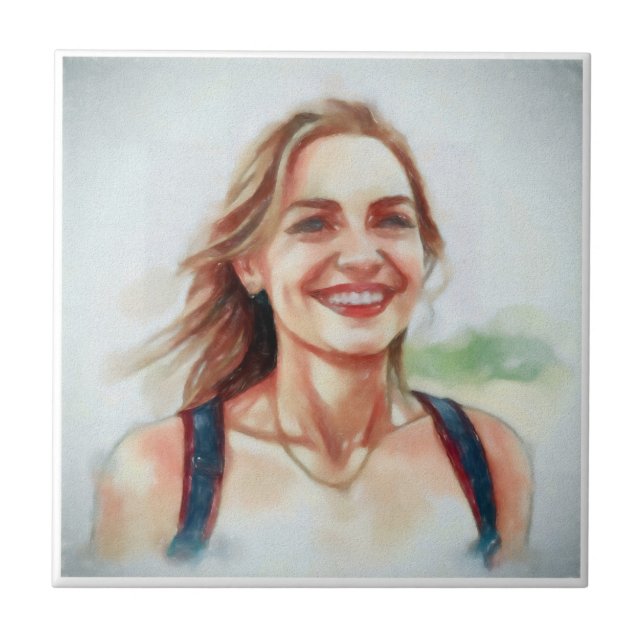 Portrait de femme style aquarelle kakelplatta (Framsidan)