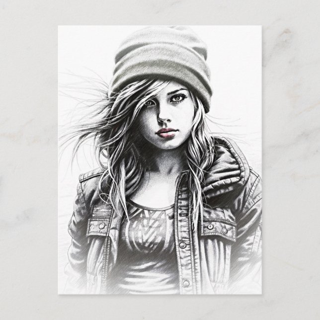 Portrait d'une jeune fille grunge vykort (Framsida)