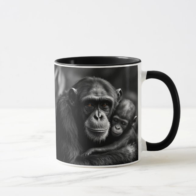 Portrait émouvant d’un chimpanzé et de son bébé. mugg (Höger)