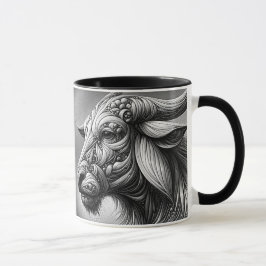 Portrait en noir et blanc d'un buffle stylisé. mugg